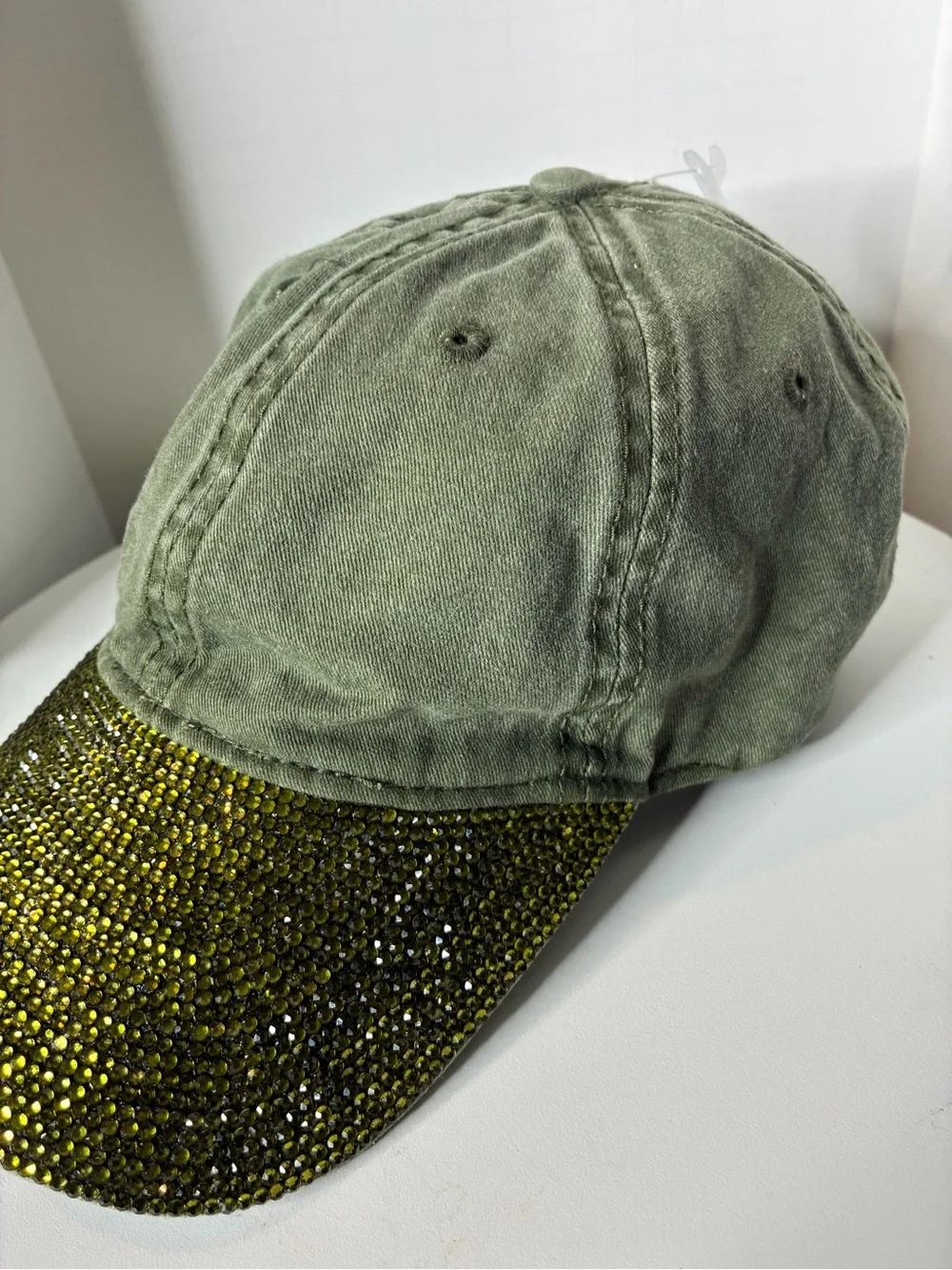 Custom Olive Green Rhinestone Cap - Women Accessories